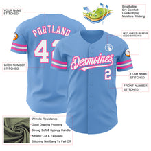 Load image into Gallery viewer, Custom Light Blue White-Pink Authentic Baseball Jersey
