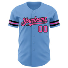 Load image into Gallery viewer, Custom Light Blue Pink-Black Authentic Baseball Jersey