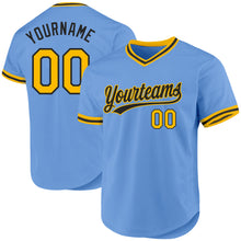 Load image into Gallery viewer, Custom Light Blue Gold-Black Authentic Throwback Baseball Jersey