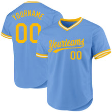 Load image into Gallery viewer, Custom Light Blue Gold-White Authentic Throwback Baseball Jersey