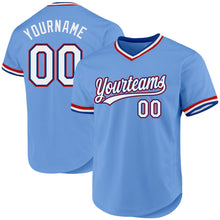 Load image into Gallery viewer, Custom Light Blue Royal-Red Authentic Throwback Baseball Jersey