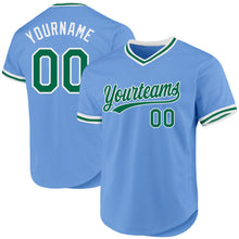 Load image into Gallery viewer, Custom Light Blue Kelly Green-White Authentic Throwback Baseball Jersey