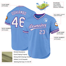 Load image into Gallery viewer, Custom Light Blue White-Purple Authentic Throwback Baseball Jersey