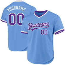 Load image into Gallery viewer, Custom Light Blue Purple-White Authentic Throwback Baseball Jersey