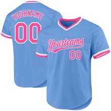 Load image into Gallery viewer, Custom Light Blue Pink-White Authentic Throwback Baseball Jersey