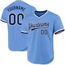 Load image into Gallery viewer, Custom Light Blue Navy-White Authentic Throwback Baseball Jersey