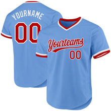 Load image into Gallery viewer, Custom Light Blue Red-White Authentic Throwback Baseball Jersey