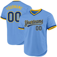 Load image into Gallery viewer, Custom Light Blue Royal-Gold Authentic Throwback Baseball Jersey