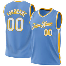 Load image into Gallery viewer, Custom Light Blue White-Gold Authentic Throwback Basketball Jersey