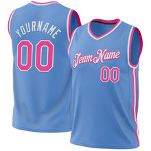 Load image into Gallery viewer, Custom Light Blue Pink-White Authentic Throwback Basketball Jersey