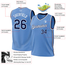 Load image into Gallery viewer, Custom Light Blue Navy-White Authentic Throwback Basketball Jersey