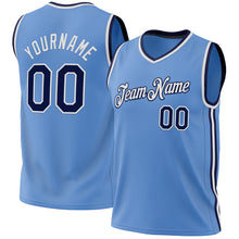 Load image into Gallery viewer, Custom Light Blue Navy-White Authentic Throwback Basketball Jersey