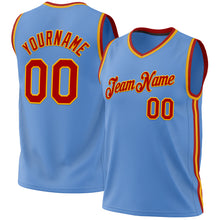Load image into Gallery viewer, Custom Light Blue Red-Gold Authentic Throwback Basketball Jersey