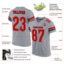 Load image into Gallery viewer, Custom Light Gray Red-Black Mesh Authentic Football Jersey