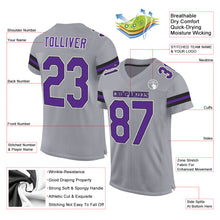 Load image into Gallery viewer, Custom Light Gray Purple-Black Mesh Authentic Football Jersey