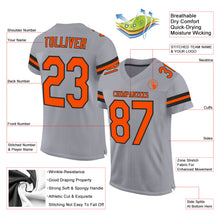 Load image into Gallery viewer, Custom Light Gray Orange-Black Mesh Authentic Football Jersey