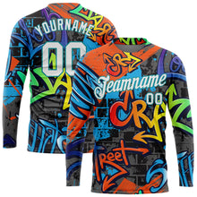 Load image into Gallery viewer, Custom Graffiti Pattern White-Aqua Geometric 3D Long Sleeve Performance T-Shirt