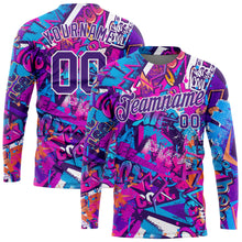 Load image into Gallery viewer, Custom Graffiti Pattern Purple-White Words 3D Long Sleeve Performance T-Shirt