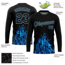 Load image into Gallery viewer, Custom Black Black-Light Blue Flame 3D Pattern Long Sleeve Performance T-Shirt