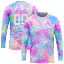 Load image into Gallery viewer, Custom Tie Dye White-Light Blue Watercolor Gradient 3D Long Sleeve Performance T-Shirt