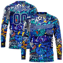 Load image into Gallery viewer, Custom Graffiti Pattern Royal-White Abstract Urban Street Art 3D Long Sleeve Performance T-Shirt