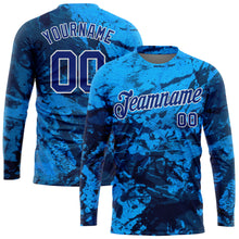 Load image into Gallery viewer, Custom Graffiti Pattern Royal-White Abstract Ink Handmade Art 3D Long Sleeve Performance T-Shirt