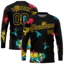 Load image into Gallery viewer, Custom Graffiti Pattern Black-Gold 3D Long Sleeve Performance T-Shirt