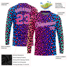 Load image into Gallery viewer, Custom Purple Pink-Light Blue Leopard 3D Pattern Long Sleeve Performance T-Shirt
