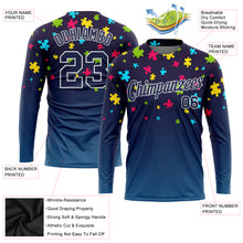 Load image into Gallery viewer, Custom Navy Navy-White Autism Awareness Puzzle Pieces 3D Pattern Long Sleeve Performance T-Shirt
