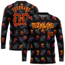 Load image into Gallery viewer, Custom 3D Pattern Halloween Skulls And Palm Leaves Long Sleeve Performance T-Shirt
