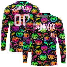 Load image into Gallery viewer, Custom 3D Pattern Bright Multicolored Halloween Pumpkins And Bats Long Sleeve Performance T-Shirt