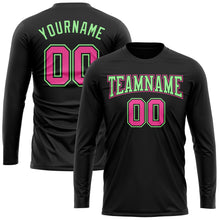 Load image into Gallery viewer, Custom Black Pink-Pea Green Long Sleeve Performance T-Shirt