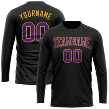 Load image into Gallery viewer, Custom Black Purple-Gold Long Sleeve Performance T-Shirt