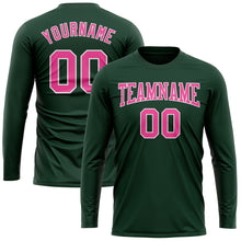 Load image into Gallery viewer, Custom Green Pink-White Long Sleeve Performance T-Shirt