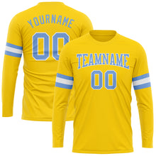 Load image into Gallery viewer, Custom Gold Light Blue-White Long Sleeve Performance T-Shirt