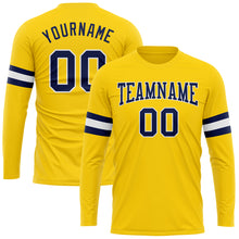Load image into Gallery viewer, Custom Gold Navy-White Long Sleeve Performance T-Shirt