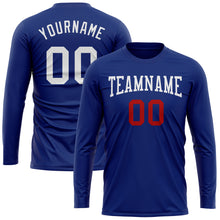 Load image into Gallery viewer, Custom Royal White-Red Long Sleeve Performance T-Shirt