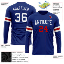 Load image into Gallery viewer, Custom Royal White-Red Long Sleeve Performance T-Shirt