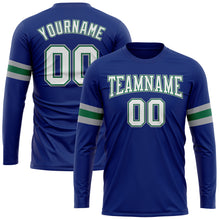 Load image into Gallery viewer, Custom Royal White Kelly Green-Gray Long Sleeve Performance T-Shirt