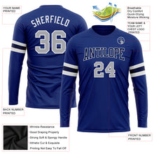 Load image into Gallery viewer, Custom Royal Gray Navy-White Long Sleeve Performance T-Shirt