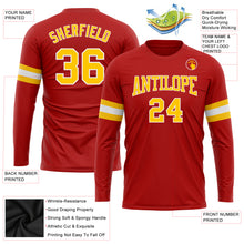 Load image into Gallery viewer, Custom Red Gold-White Long Sleeve Performance T-Shirt