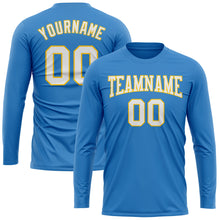 Load image into Gallery viewer, Custom Powder Blue White Gold Long Sleeve Performance T-Shirt