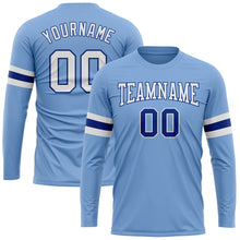 Load image into Gallery viewer, Custom Light Blue White-Royal Long Sleeve Performance T-Shirt