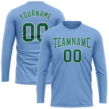 Load image into Gallery viewer, Custom Light Blue Kelly Green-White Long Sleeve Performance T-Shirt