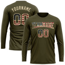 Load image into Gallery viewer, Custom Olive Vintage USA Flag-Cream Long Sleeve Performance Salute To Service T-Shirt