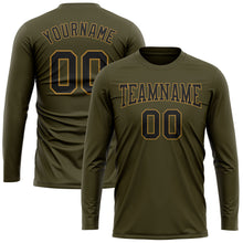 Load image into Gallery viewer, Custom Olive Black-Old Gold Long Sleeve Performance Salute To Service T-Shirt