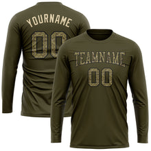 Load image into Gallery viewer, Custom Olive Camo-Black Long Sleeve Performance Salute To Service T-Shirt