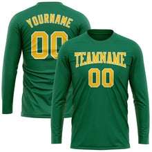 Load image into Gallery viewer, Custom Kelly Green Gold-White Long Sleeve Performance Salute To Service T-Shirt
