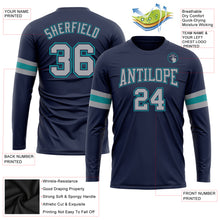 Load image into Gallery viewer, Custom Navy Gray-Aqua Long Sleeve Performance Salute To Service T-Shirt