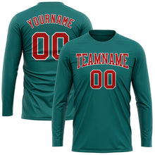 Load image into Gallery viewer, Custom Aqua Red-White Long Sleeve Performance T-Shirt